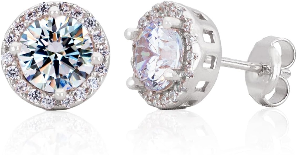 Sterling Silver Handcrafted Zircon Gemstone Halo 9mm cercei Stud