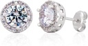 Sterling Silver Handcrafted Zircon Gemstone Halo 9mm cercei Stud