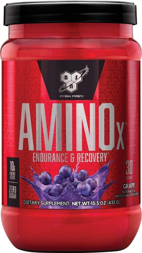 BSN Amino X Muscle Recovery & Endurance Powder with BCAAs, 10 Grams of Amino Acids, Keto Friendly, Cafeine Free, Support Endurance, Zero Sugar, Grape, 30 portii (Packaging May Vary)