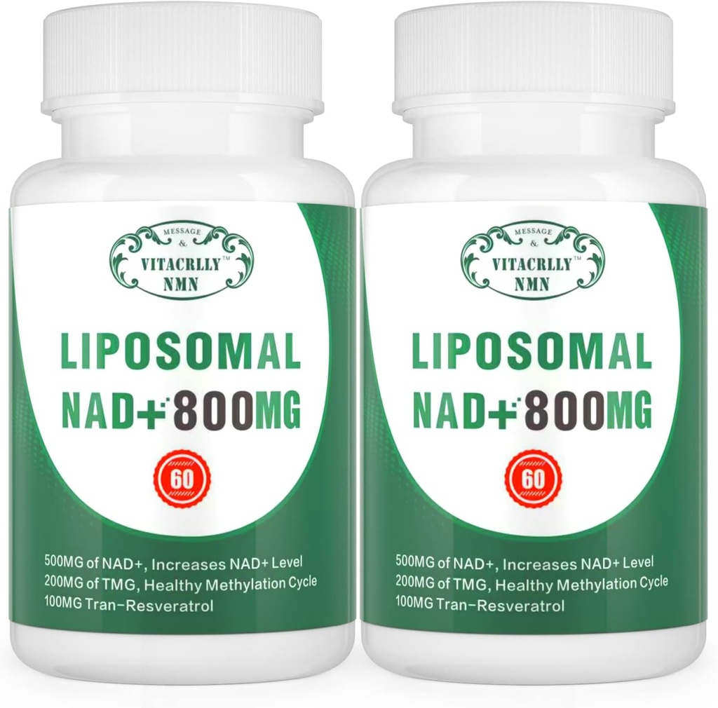 NAD+ Supliment Liposomal NAD+ Plus 800MG Nicotinamidă Ribozidă Alternativă pentru energie celulară, Îmbătrânire sănătoasă și repararea musculară 120 capsule (Pachet de 2)