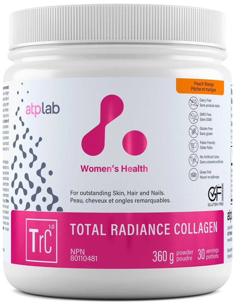 ATP LAB Total Radiance Colagen - Peach Mango Aromă, 360g - Colagen Peptides pulbere pentru femei - Hidrolized Colagen Supliment de proteine cu Biotin