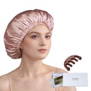 100% Mulberry Silk Bonnet pentru femei care dorm par lung - dublu strat de somn Cap - Silk Sleep Bonnet cu Elastic Stay On Head (Pink, Large)