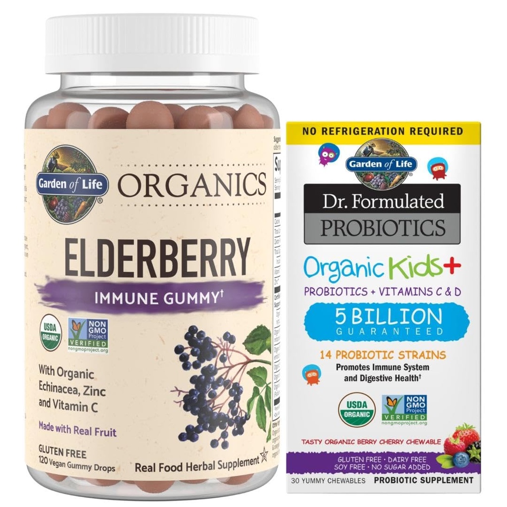 Gradina de viata Organice Gume de soc pentru adulti si copii - Immune Supplement & Dr. Probiotice Formulate Organic Kids+ Plus Vitamina C & D - Berry Cherry