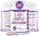 Premium 5-HTP Plus Supliment 250mg Putere maximă - Ajutor de somn, Boost de stare de spirit, promovează calm și relaxare, suport de gestionare a stresului - îmbunătățit cu vitamina B6, gluten gratuit, non-GMO, 60 Capace vegetale