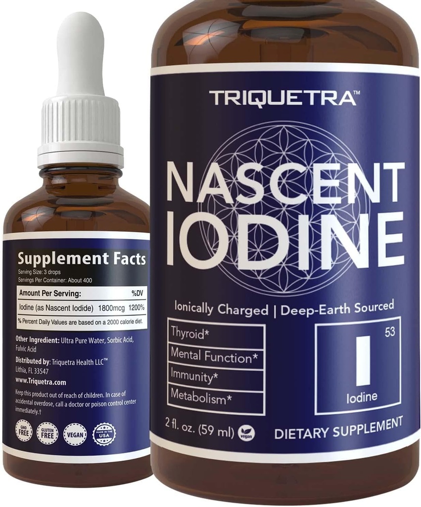 Suplimentul de iod nazal 400 Serviri, Sticla de sticla, Vegan, 1800 mcg - 600 mcg pe picătură - Pur, Culoare Clear - Sprijină Sănătate tiroidiană, Energie, Imunitate & Metabolism (2 oz.)