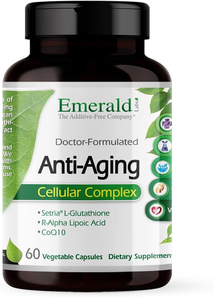 Emerald Labs Anti-Aging Cellular Complex - Suporturi Sanatos imbatranire & sanatate hepatica cu Setria L-Glutatione, CoQ10, R-Alfa Acid lipoic, Resveratrol & mai - 60 Capsule vegetale (30-Day Supply)