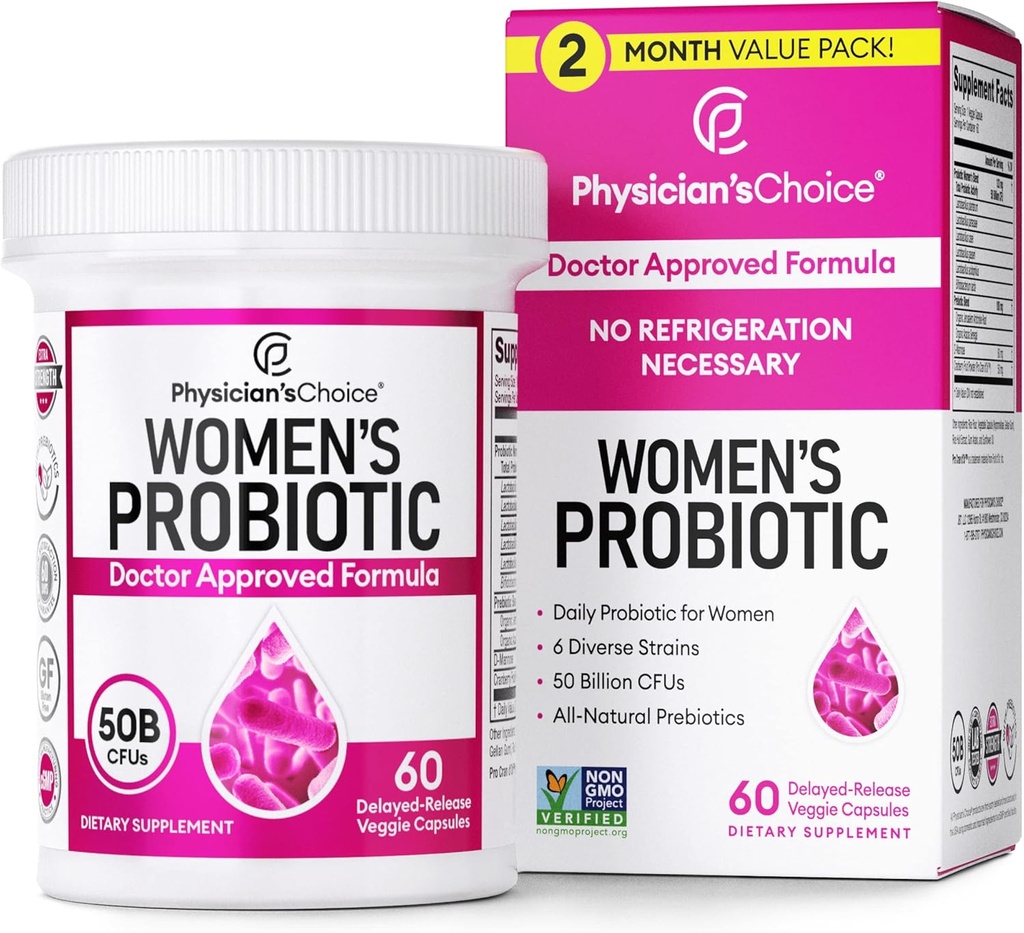 Capsulele probiotice de 50 miliarde CFU, supliment probiotic pentru femei cu 50 miliarde CFU Plus Ingrediente dovedite clinic 60 Ct.