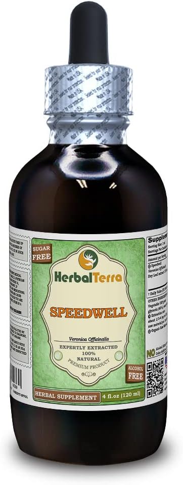 Speedwell (Veronica Officinalis) Glicerit, Extract de lichid organic uscat fără alcool (Brand Name: HerbalTerra, Proudly Made in USA) 4 fl.oz (120 ml)