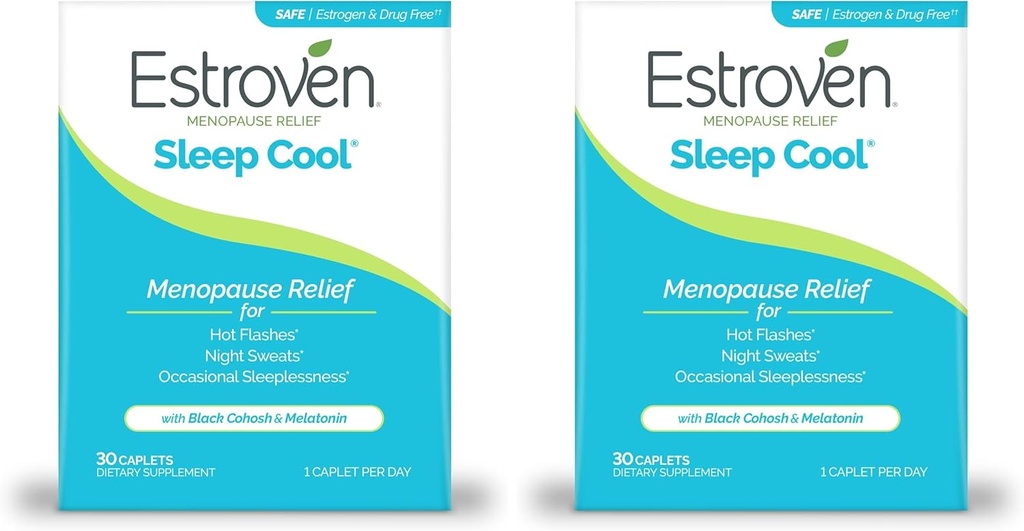 Estroven Sleep Cool pentru Menopause Relief, 30 CT, Suplimentul de suport pentru somn cu ingrediente dovedite clinic pentru a elimina Menopause Simptomele plus transpirații de noapte și Flash fierbinte de relief, Drug-Free & Gluten-Free