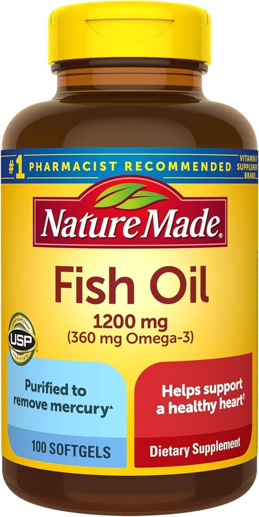 Ulei de pește 1200mg, 100 Softgels, ulei de pește Omega 3 Supliment pentru inima sănătate
