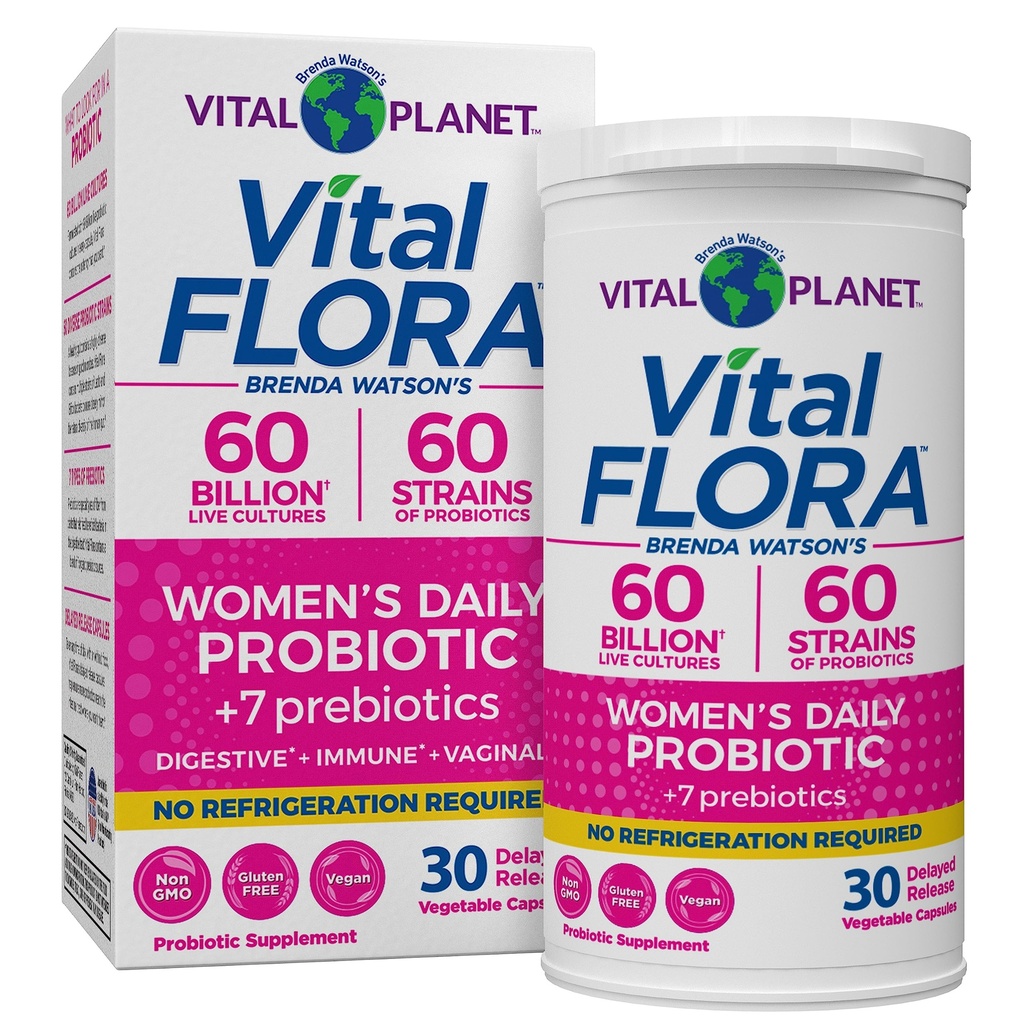 Planeta Vital - Probiotice vitale Flora pentru femei 60 Miliarde CFU, Strine diferite, Probiotic Stabile de zi cu zi cu prebiotice organice, pentru suport vaginal, Immune si Digestive Health 30 Capsule