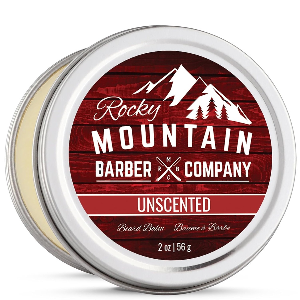 Rocky Mountain Barber Company Beard Balm - Clasic Unscented - 100% Natural - Premium Wax Blend with Nutrient Rich Bees Wax, Jojoba, Coconut Oil