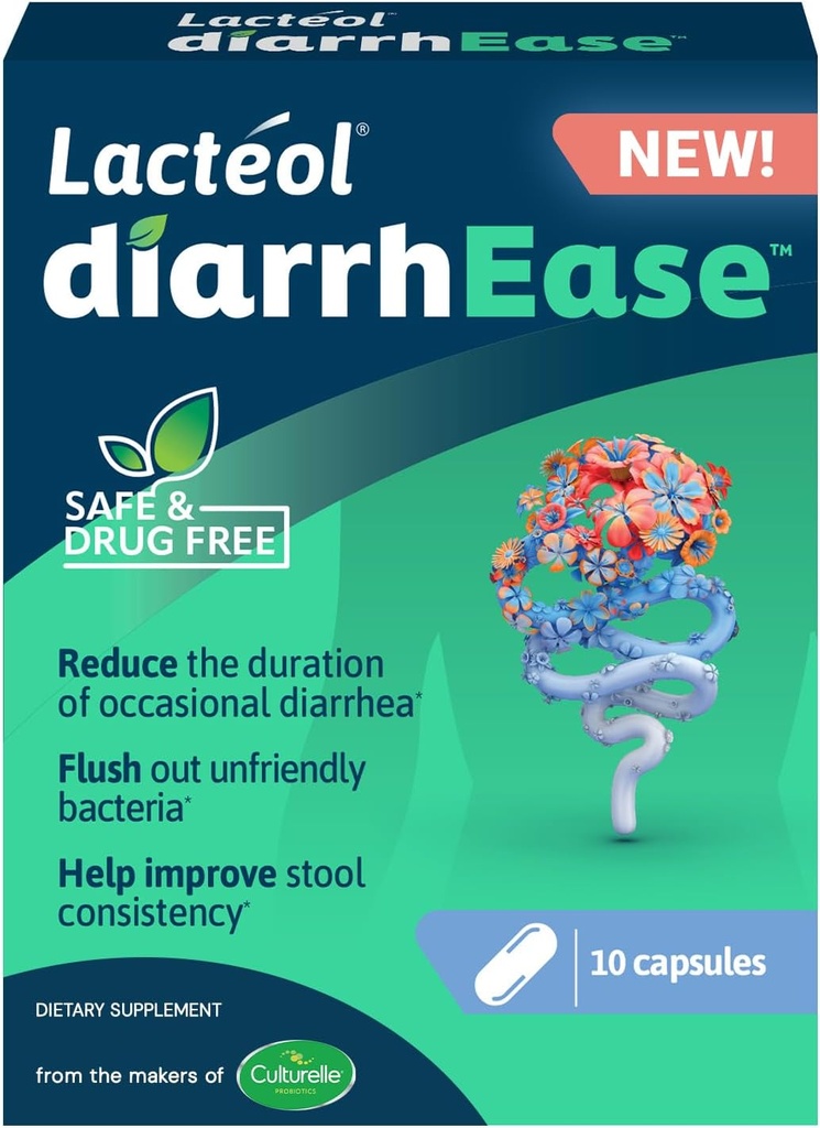 DiarrhEase- o tulpină postbiotică sigură, fără medicamente și testată clinic, care ajută Soothes Ocazional Digestive Upset și scurtează durata diareei ocazionale, 10 Conte