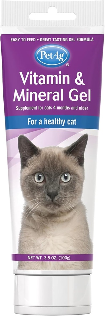 PetAg Vitamina & Minerale Gel Supliment pentru pisici - 3.5 oz - Oferă vitamine de bază de zi cu zi și minerale pentru pisici 4 luni și mai în vârstă - Ușor de Digest