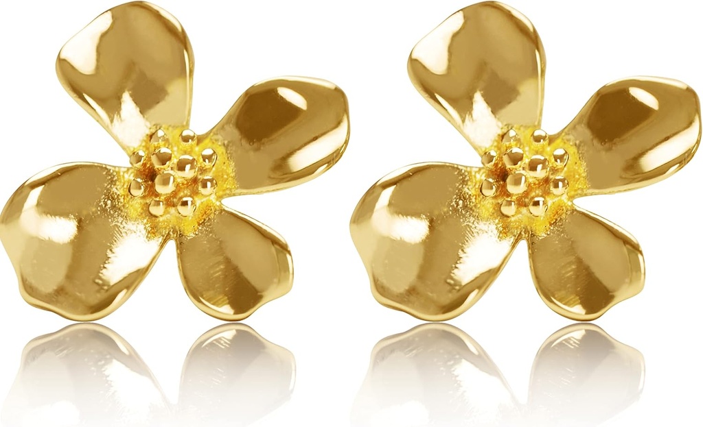 14K aur placat 925 Sterling argint flori Lily cercei Stud
