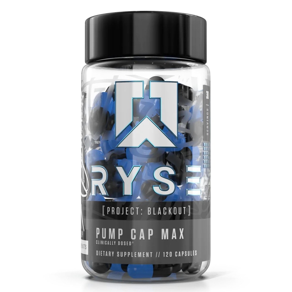 RYSE proiect Blackout Pompa Cap Max - Pre antrenament Oxid de azot Booster Supliment pentru bărbați cu nitrați betaină și peptide citruline pentru pompe musculare maxime și fluxul sanguin - 30 Serviri (120 Conte)
