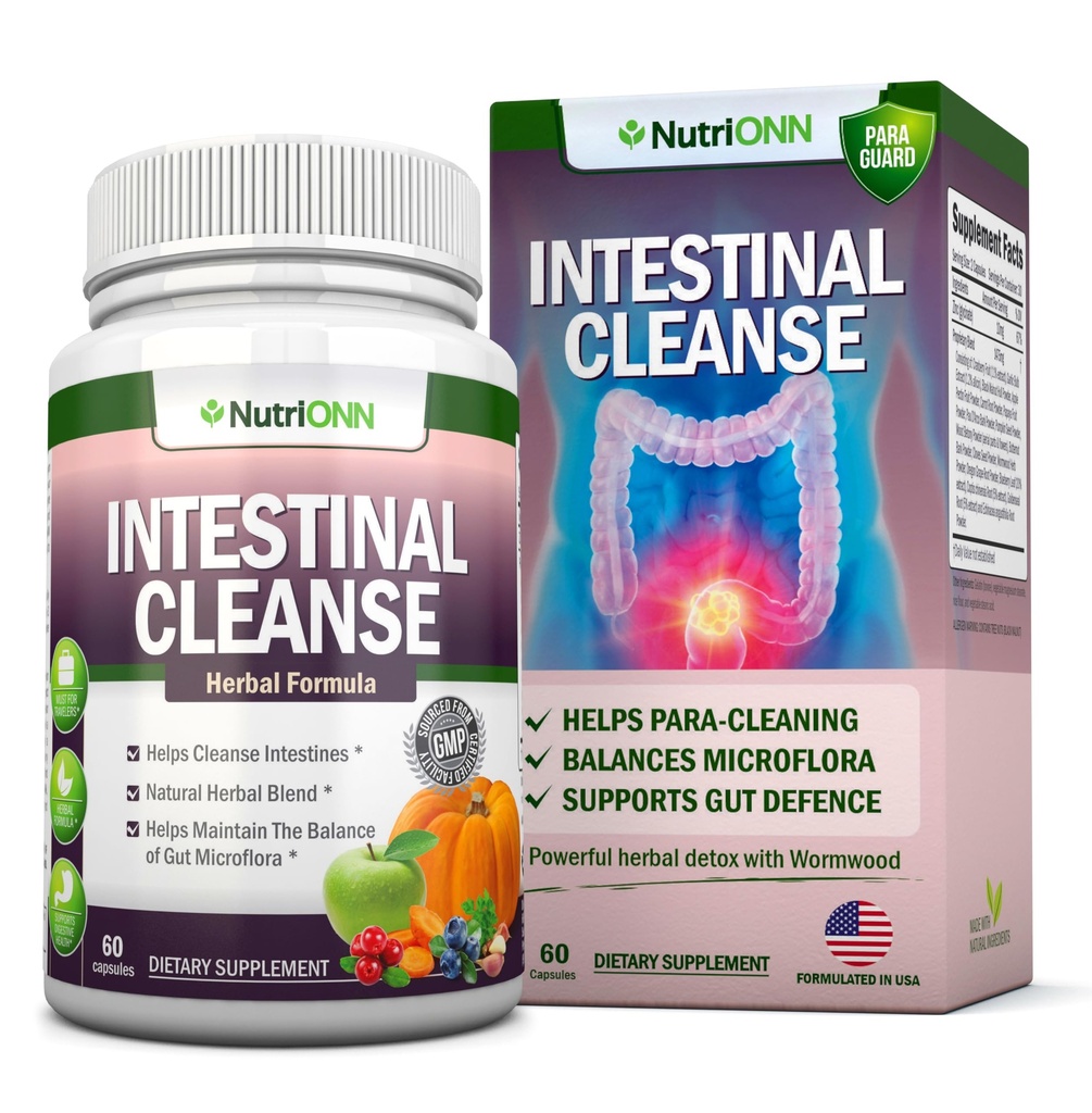 Intestinal Cleanse - All Natural Herbal Detox Formula - Full 10-Day Detox Program - Wormwood, Cranberry, Paul D'Arco, Goldenseal, Usturoi, Black Walnut Hull, Echinaceae și 10 Alte ingrediente naturale