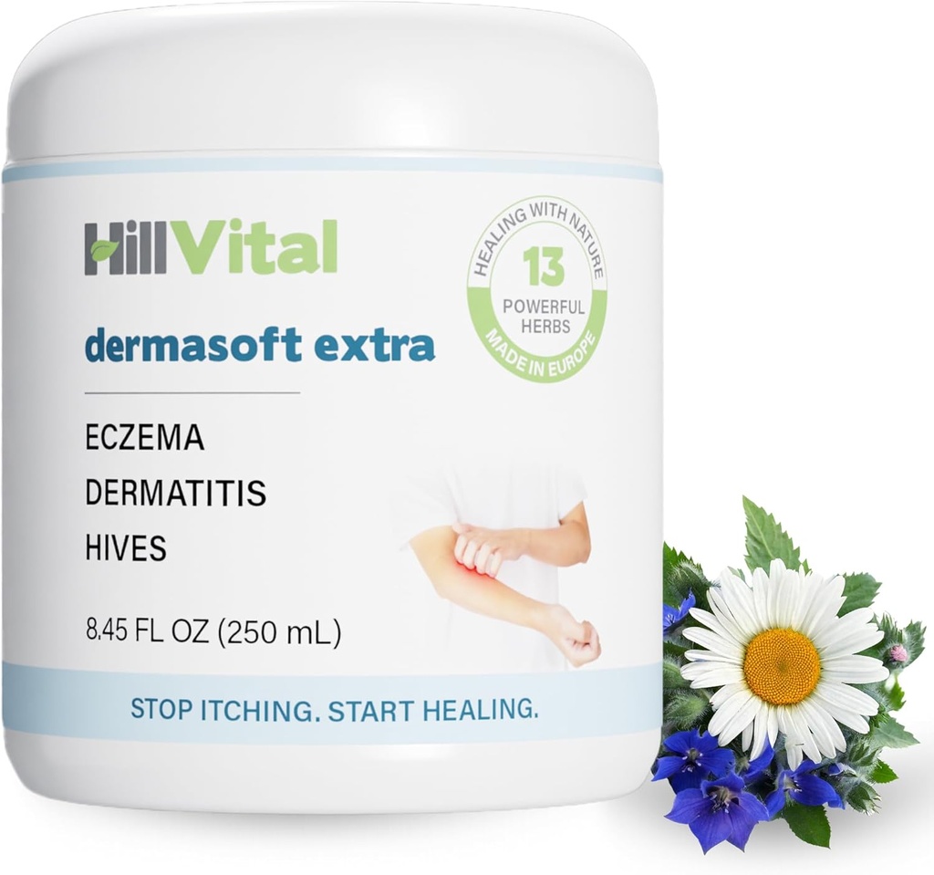 HillVital Eczema Cream pentru copii - Hidratare Histurizer pentru adulți, Herbal Baby Eczema Relief, Itch Relief Hives Tratamentul, Anti Itch Lotion și Seborrheic Dermatita Balm 8.5 fl oz