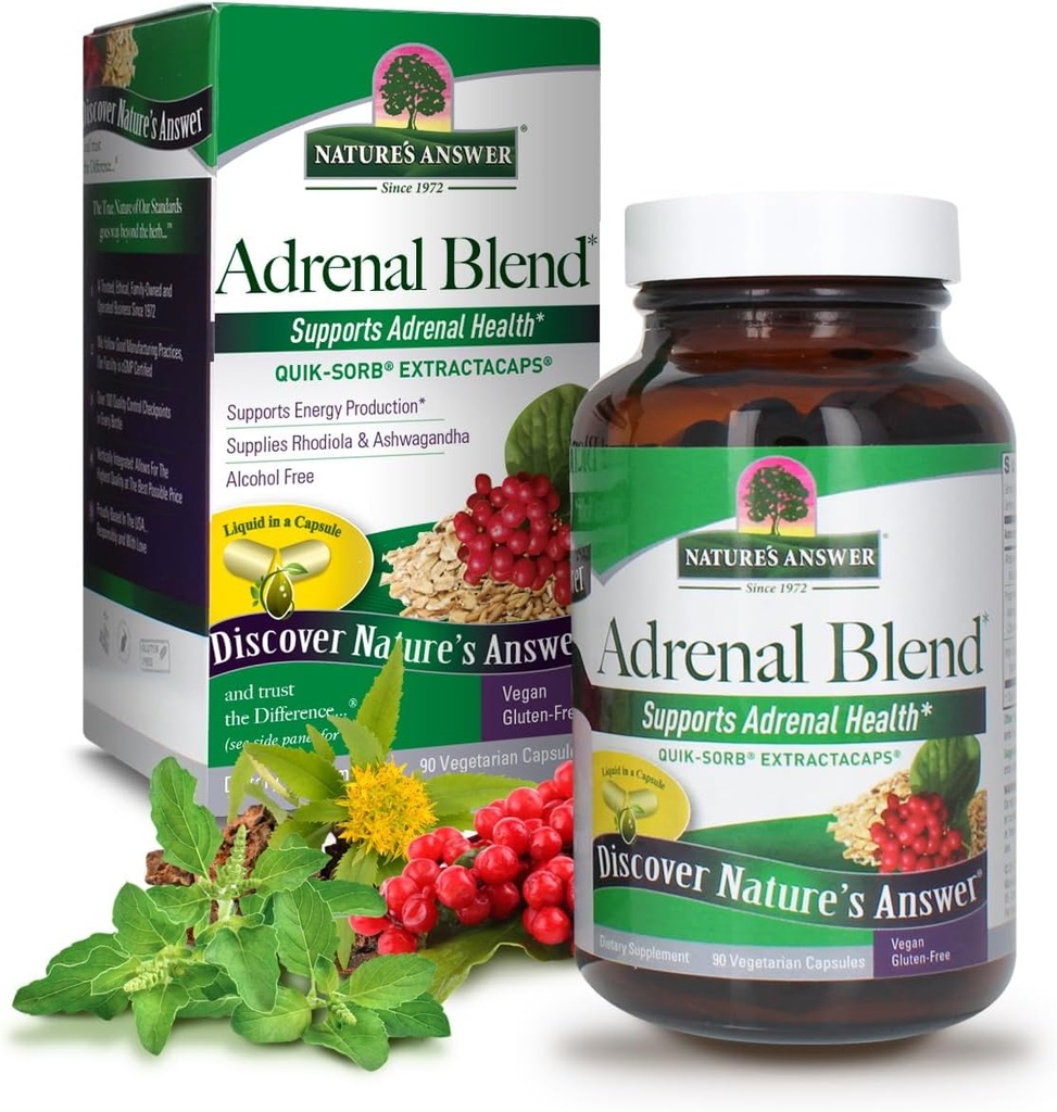 Răspunsul naturii Extracaps Stres adrenal Blend Vegetarian 90 Capsule Vegan Vegetarians Combinație Herbal Supliment alimentar No Harm