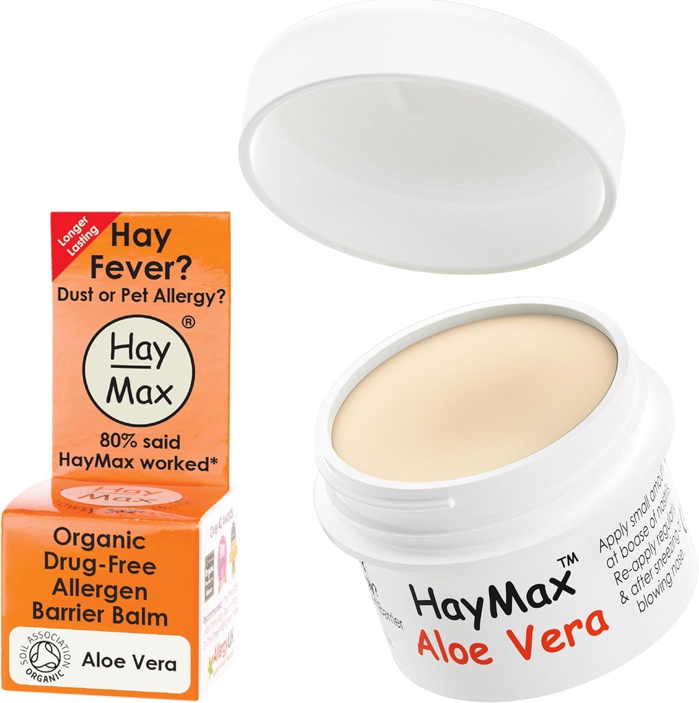 HayMax Allergen Barrier Balm - Aloe Vera 0.17 fl oz - Organic, Natural & Non-Drowsy Hay Fever & Allerge Relief Balm - Blocuri Pollen & Alte Particule Allergen - Mare pentru adulți, Copii și gravide