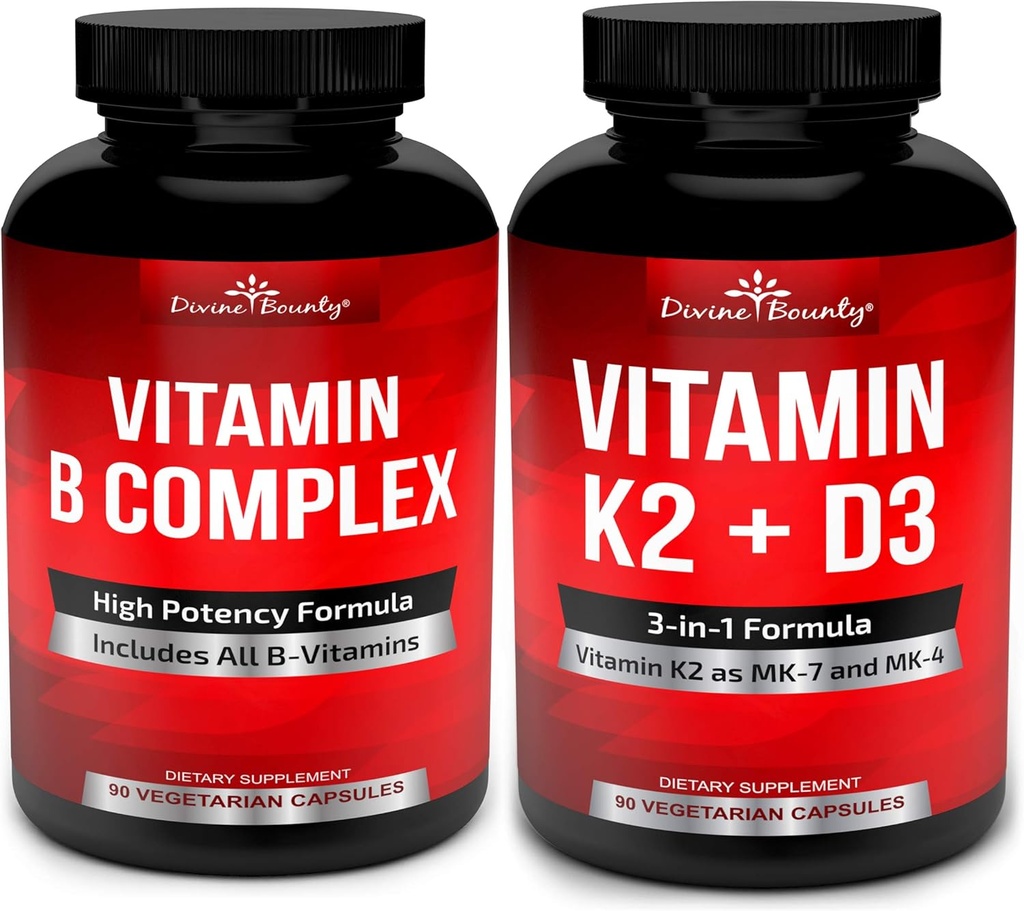 Divine Bounty Super B Complex Vitamine & Vitamina K2 cu D3 Bundle