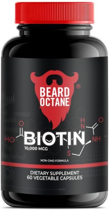 Barbă Octane Biotin - cresterea parului barbă cu Biotin 10.000mcg - 60-zi de aprovizionare - sănătos, puternic, mai rapid, supliment de vitamina de crestere barbă gros - Made in the USA