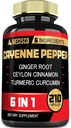 6in1 Cayenne Pepper Extract capsule cu rădăcină de curcumină organică, Pepper negru, și mai mult - Suport Digestion System, Heart Health, Imunity Function - 210 capsule