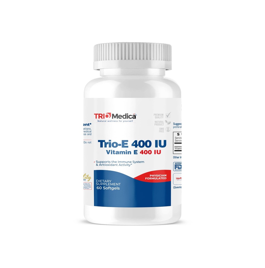 Trio- E 400 UI vitamina E (400 UI) dl- Alpha, Supliment alimentar pentru Antioxidant Health & Immune System, 60 Softgels