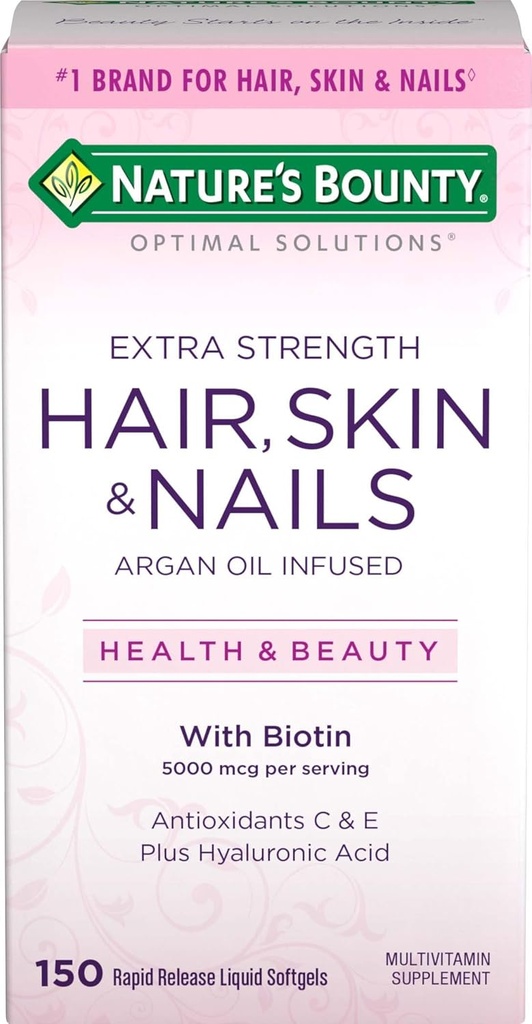 Solutii Optimale de Bounty Naturale Piele de par si unghii Rezistenta Extra Softgels, 150 Conte