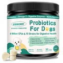 Probiotice pentru câini Sănătate digestivă, Probiotice câine și enzime digestive, Prebiotice, Omega-3 & 6 și vitamina pentru câini, 6 miliarde CFU pentru sănătate gută și suport imun, 120 Chews