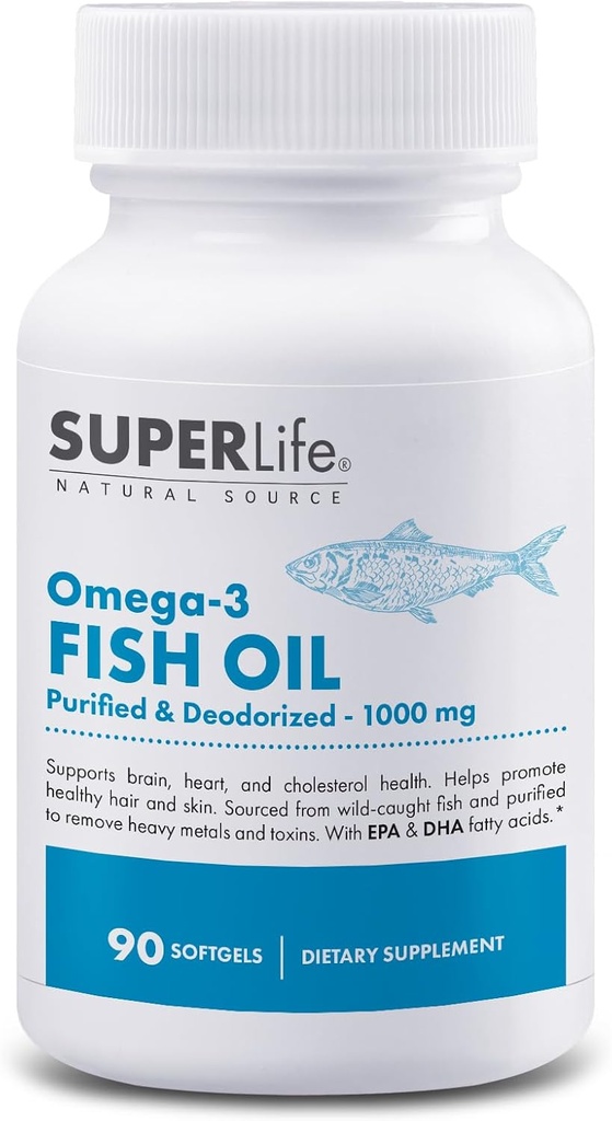 Ulei de pește Omega-3 - 1000 mg purificat și deodorizat de pește sălbatic prins cu EPA & DHA acidi grasi 