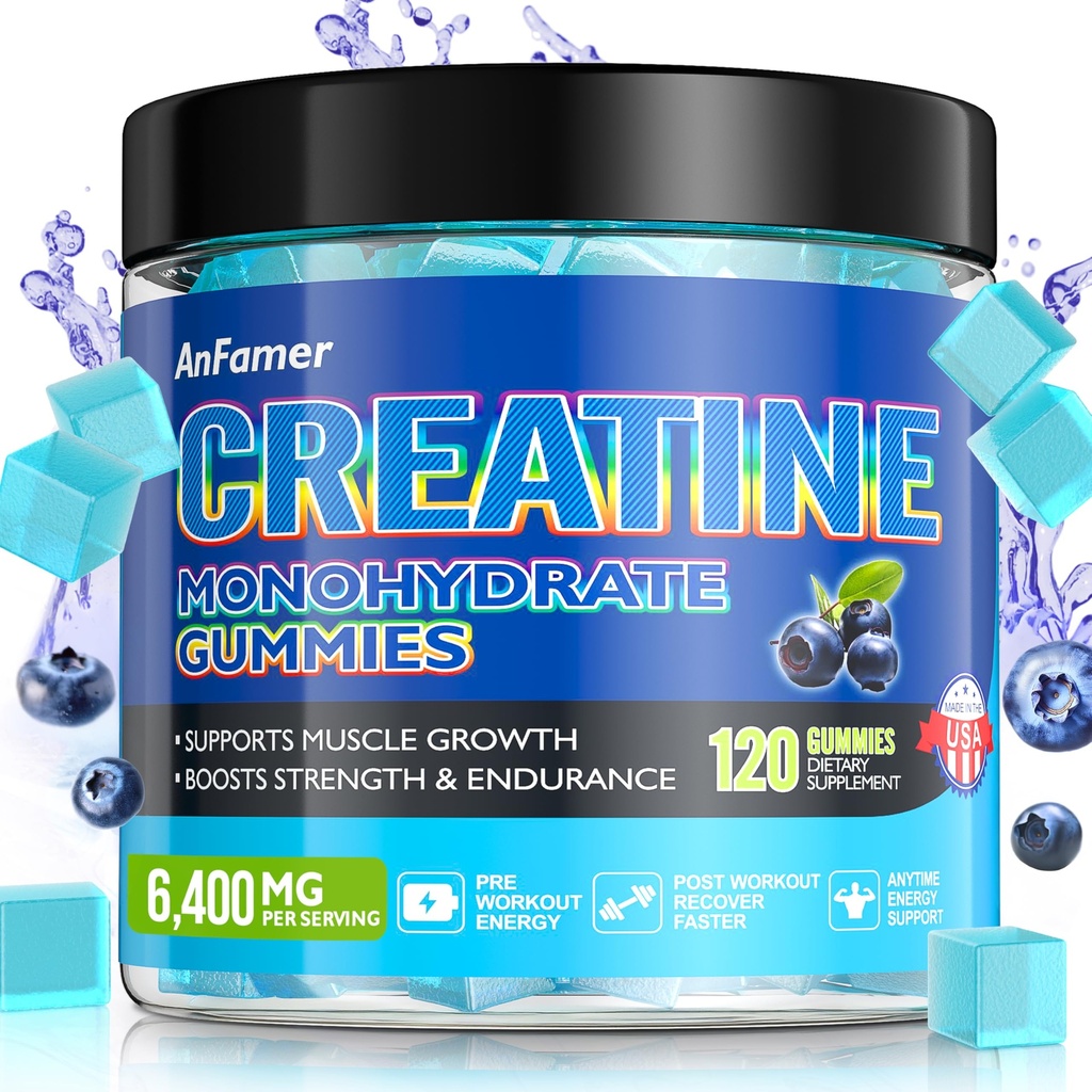 Creatine Monohidrat Gummes pentru bărbaţi şi femei, creşte puterea şi de a construi musculare, energie şi Booty Gain, Preworkout Supliment, Zahăr gratuit, Vegan, Mestecables Aroma de afine-120 Conte