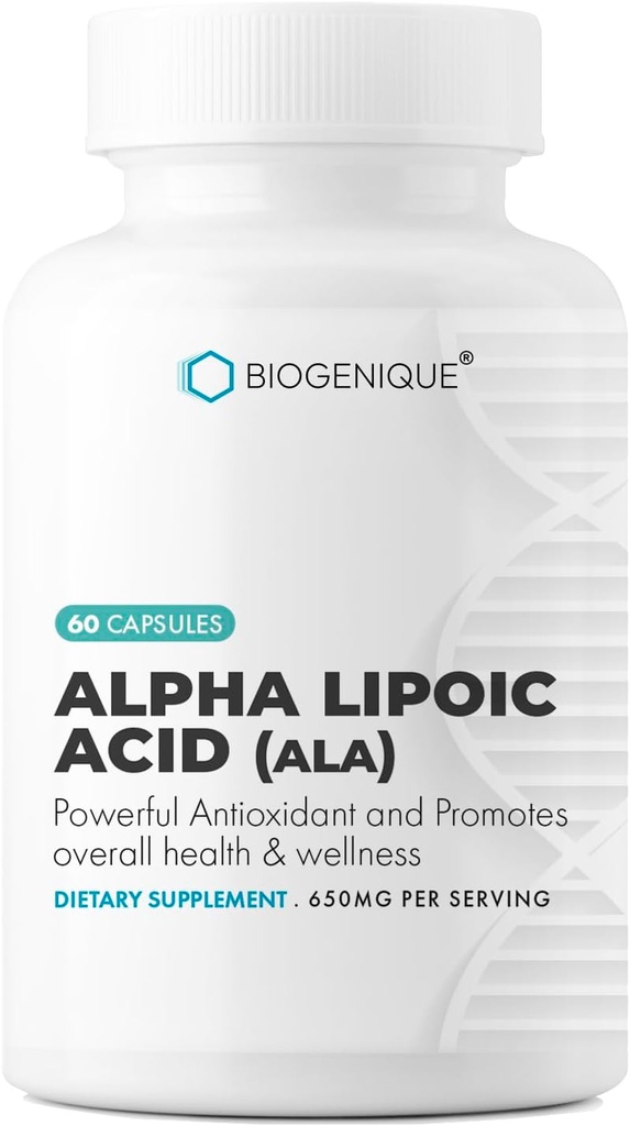 Alpha Acid lipoic 650mg, Sustine sanatatea antioxidanta si sanatatea generala, Promoveaza sanatatea generala & Wellness, ALA 60 capsule - Made in USA - Vegan, Non-GMO, Gluten Free