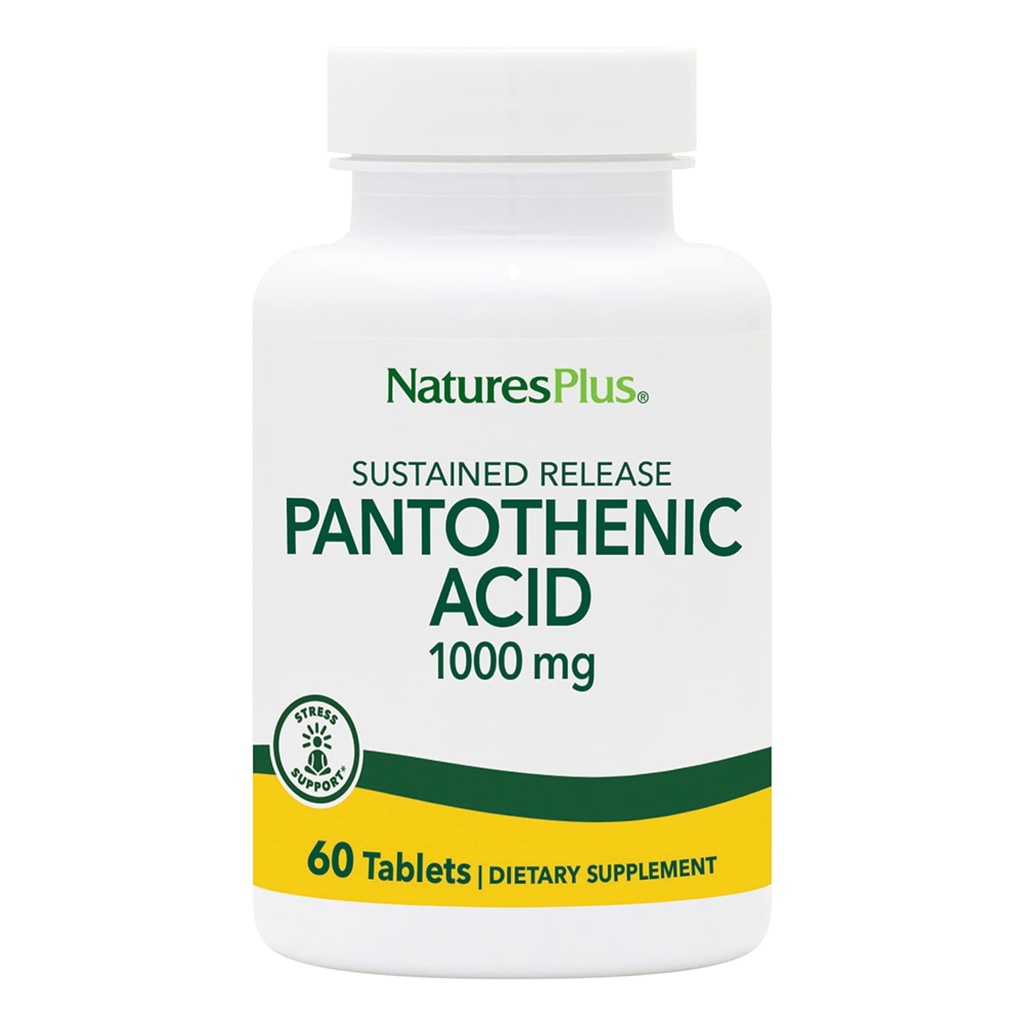 NaturesPlus Acid pantotenic, eliberare susţinută - 1000 mg, 60 comprimate - supliment vitamina B5 de înaltă calitate - vegetarian, gluten gratuit - 60 Serviri