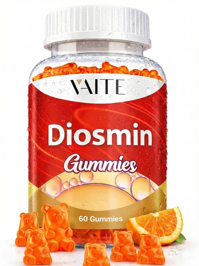 VAITE Diosmin 1000mg - Suplimente de suport pentru varice - Leg Health Supplement Formula Optimizer venos, Citrus Bioflavonoids, Ajuta la circulatia picioarelor, Chews Gummy, 60 Vegan Gummies