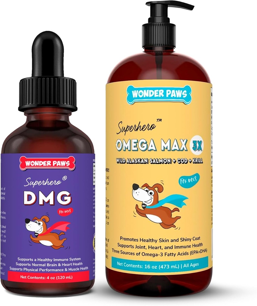 Wonder PAWS Premium DMG lichid Plus Omega ulei de pește Max - pentru sprijinul imun al câinelui, piele, alergii, Îngrijire comună și sănătate generală 