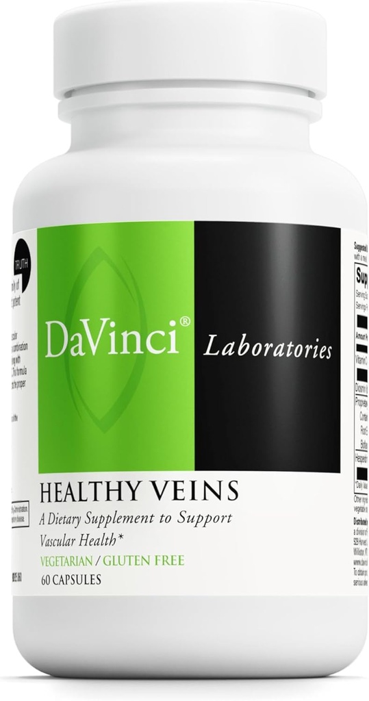 DAVINCI Labs Veins sănătoase - Supliment alimentar pentru a sprijini sănătatea vasculară și structura corespunzătoare a Veins picior * - cu vitamina C, diosmin şi mai mult - Gluten-free - 60 capsule vegetale