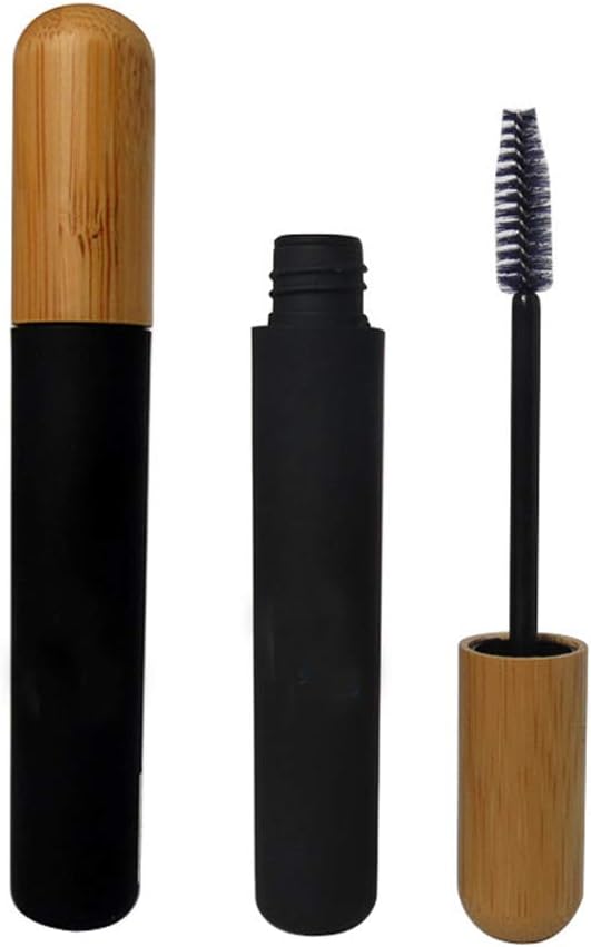 mollensiuer 2Pcs 6ml Refillable Goal Mascara Tube Flacoane Black Reutilizabile Eyelash Cream Container Sticluță cu baghetă de gene și capac de bambus pentru DIY Mascara, Travel