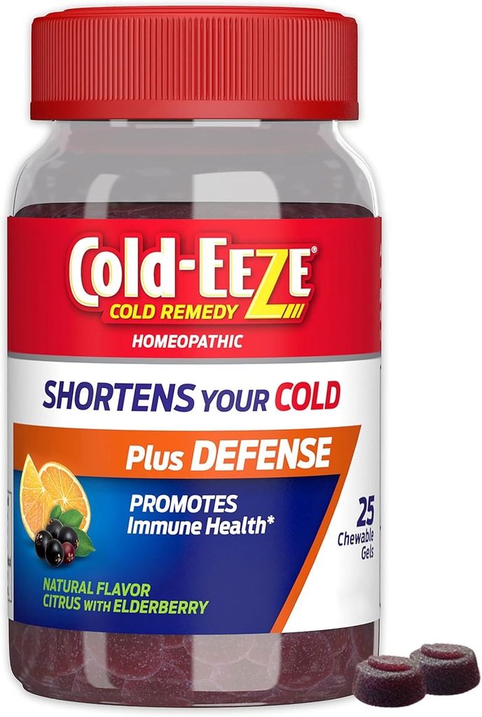 Cold-EEZE Plus Defense Natural Citrus & Elderberry zinc Geluri masticabile, Homeopatice Rece Remedy, Shortens Comune Simptome Rece, Promovează Immune Health with Sambucus Nigra, Echinaceae & Rose Hips, 25 Ct