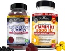 BioSchwartz Elderberry Gummies cu zinc şi vitamina C pentru adulţi Suport imun (1 lună de aprovizionare) Plus concentraţie mare Vitamina D3 5000 UI 125 mcg (1 an de aprovizionare)