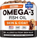 StrellaLab Omega 3 pentru câini - (180Ct) Tratamente de ulei de pește - Alergie și mâncărime Relief Skin & Coat Supliment - piele uscată mâncărime, tratament anti Shedding & Hot Spots - Pet Salmon Oil Chews - Aroma de pui