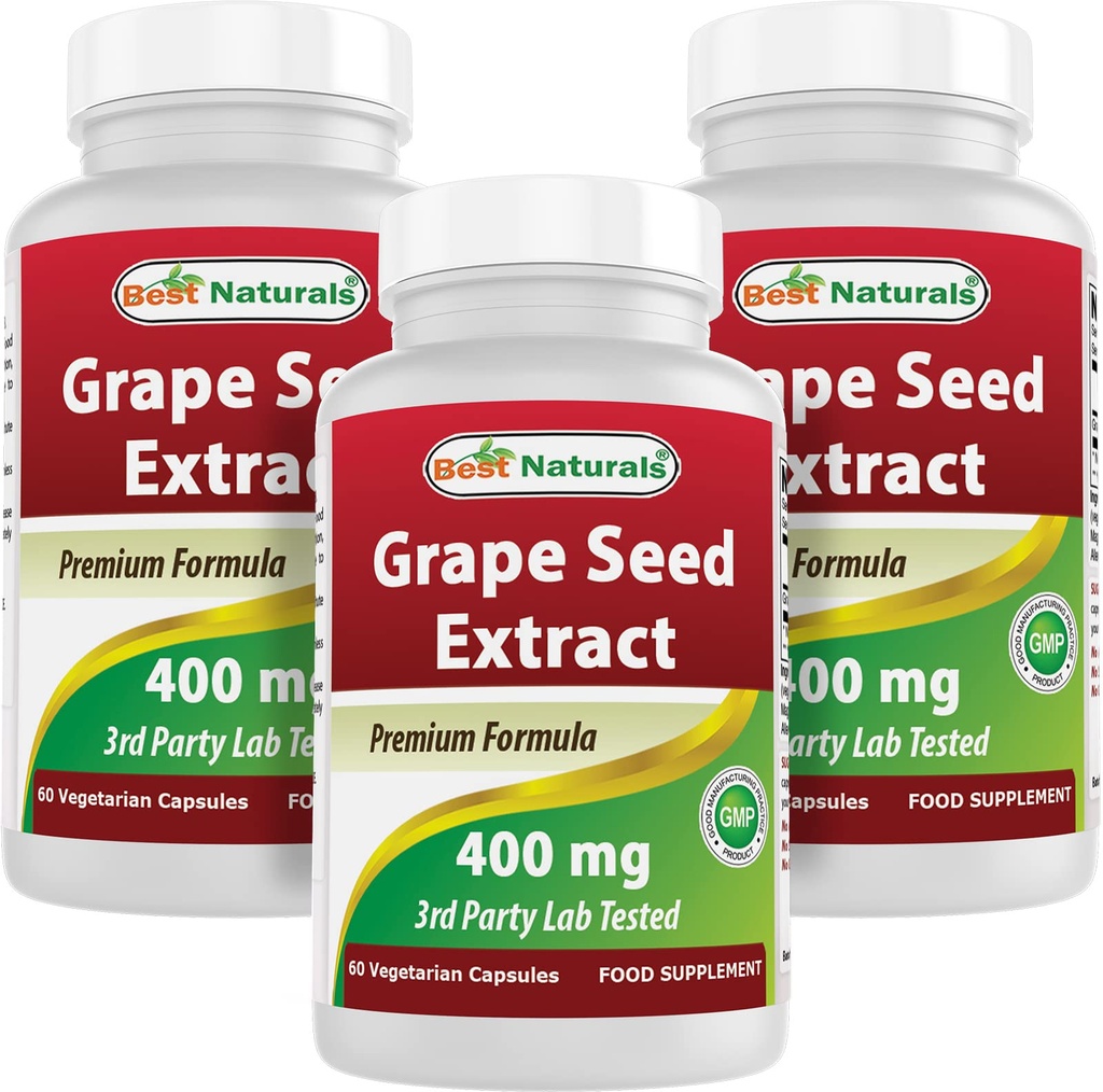 Cel mai bun extract de semințe de struguri Naturale 400 mg 60 Vcaps (60 Count (Pachet de 3))