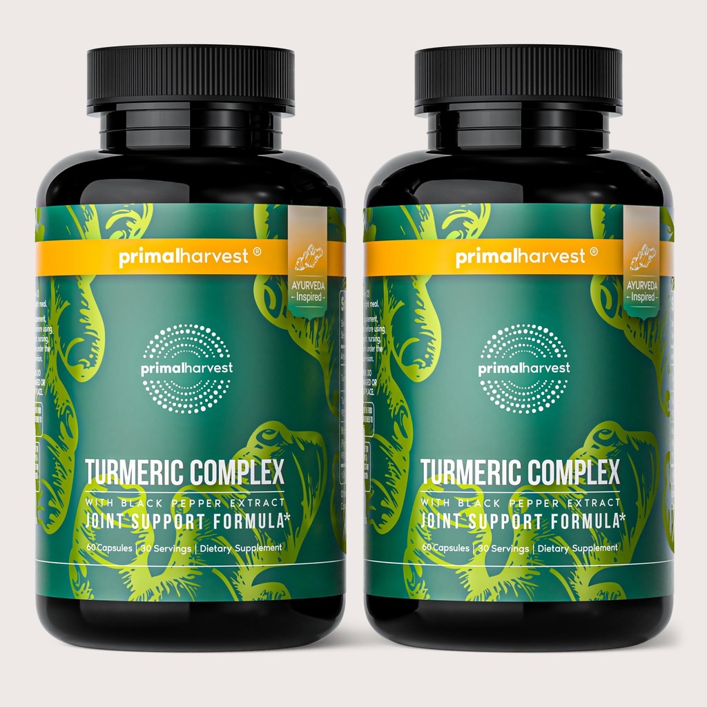 Primal Harvest 2 Pack, Primal Turmeric Complex w/Black Pepper Extract, Joint and Mobility Supplement for Women & Men, 120 Capsule