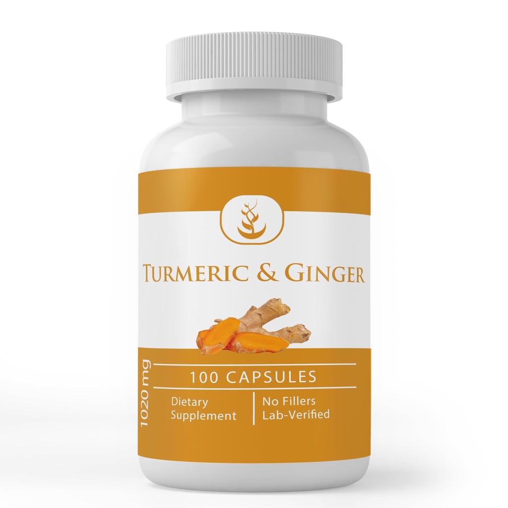 Ingrediente originale pure Curcumin & Ginger Turmeric, (100 capsule) Întotdeauna pură, fără aditivi sau fillere, Lab verificat (100 capsule)