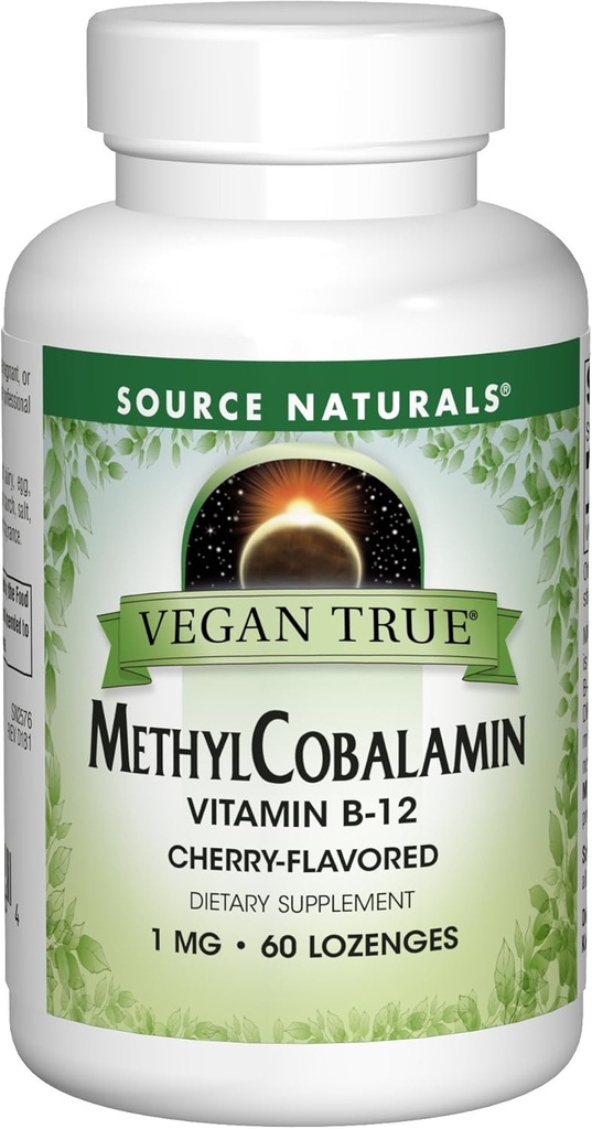 Sursa Naturals Vegan Methyl Cobalamin, vitamina B-12 Cherry Aroma supliment alimentar, 1 Mg - 60 Lozenges