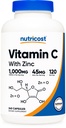 Nutricost Vitamina C cu capsule de zinc, 120 Serviri - 1000mg, 45mg Zinc, non-GMO, Gluten gratuit Vitamina C Supliment