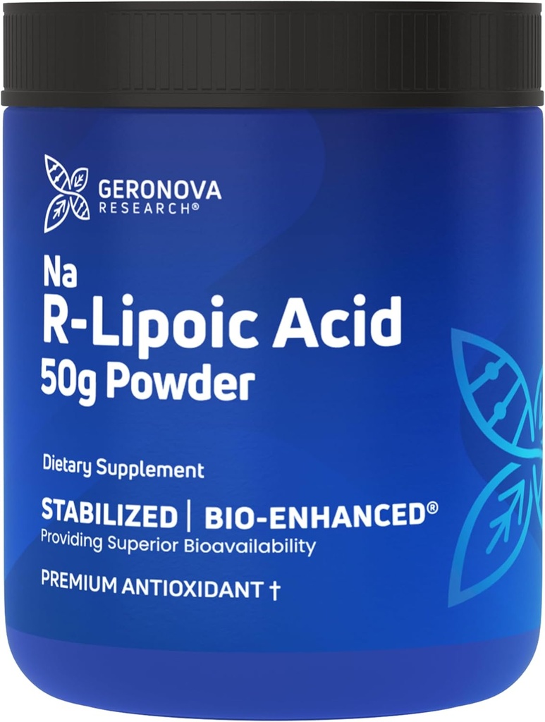 Geronova Cercetare Bio-Enhanced Na R-Lipoic Acid pulbere, 50g - 4 luni de aprovizionare - Stabilizat R Alpha Acid lipoic pulbere pentru dozare flexibilă - Easy Mixing & Enhanced Absorbtion Nervi Supplement