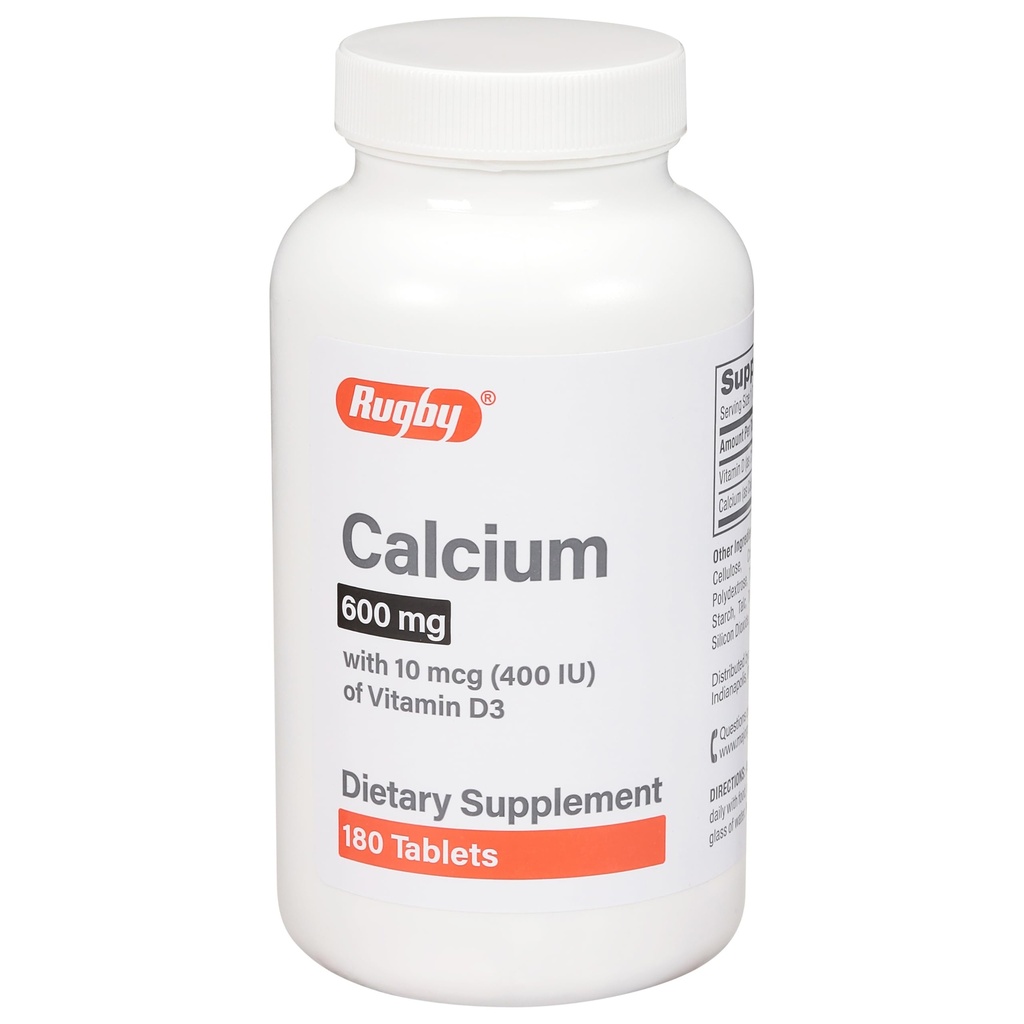 Rugby 600 mg comprimate de calciu - fabricate cu 10mcg (400 UI) de vitamina D3 - Supliment alimentar - 180 Număr (1 ambalaj)
