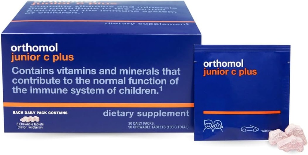 Orthomol Immun Junior C Plus, Kid's Multivitamine, Wildberry Flavor, 30-Day Supply