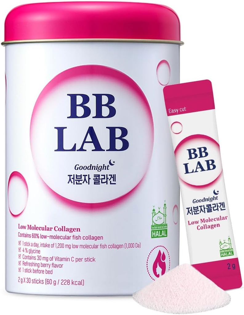 BB LAB Good Night Low Molecular Colagen pulbere Stick Supliment, Halal Certified, coreeană Marine Colagen, pește Colagen Peptides, vitamina C, Glicină, Absorbție rapidă, Mix Berry Flavor